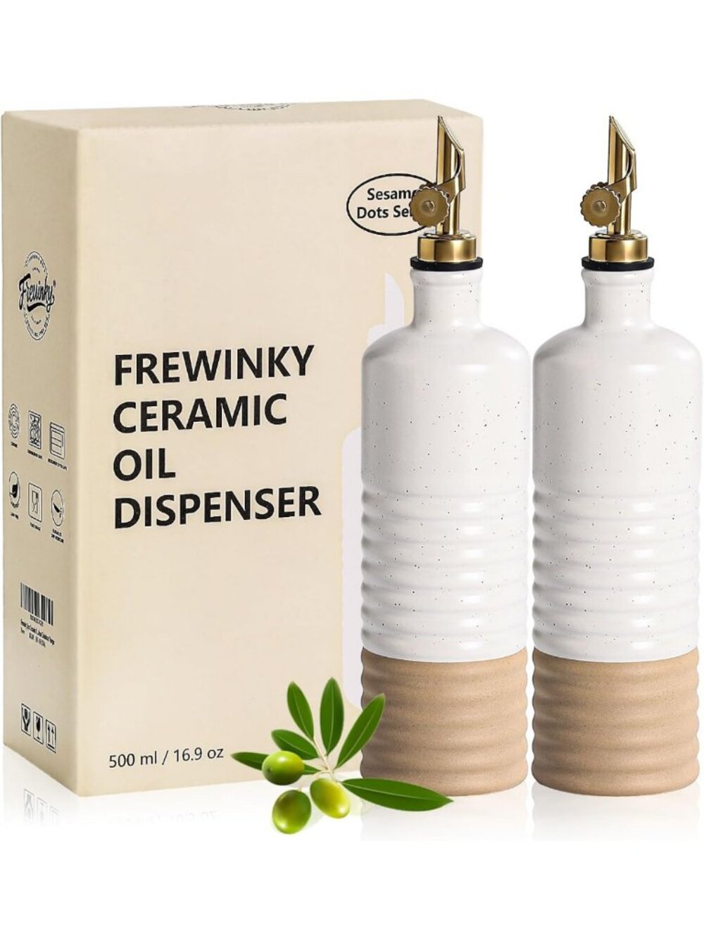 Stylish Ceramic Olive Oil Dispenser Bottles Set of 2, 16.9 oz with Spouts